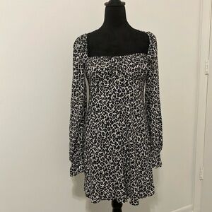Zara Black and White Square Neck Bishop Sleeve Dress
